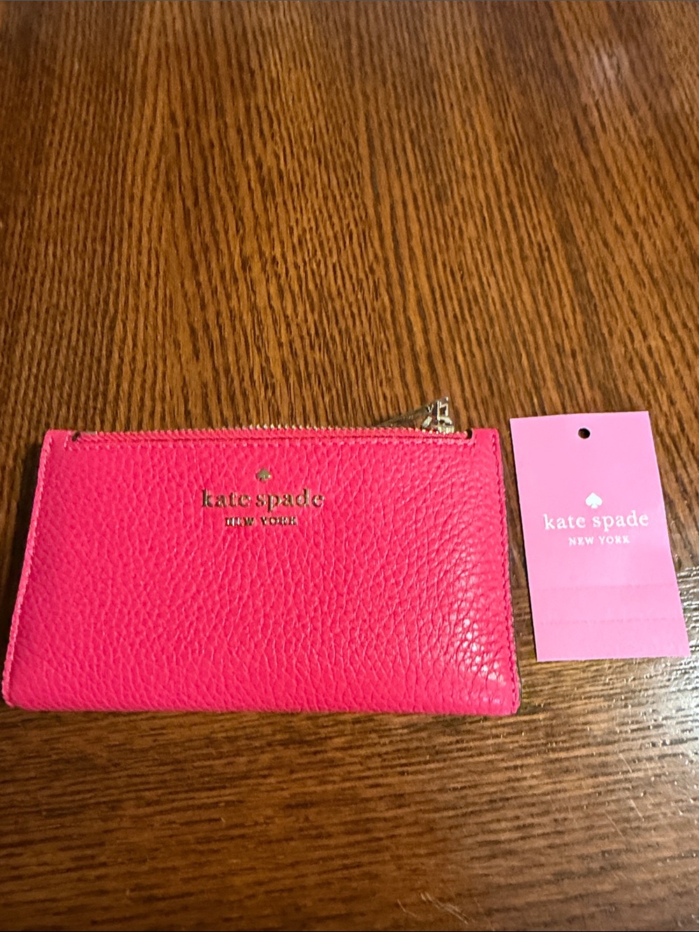 kate spade Hot Pink Pebbled Leather Zip Card Holder
